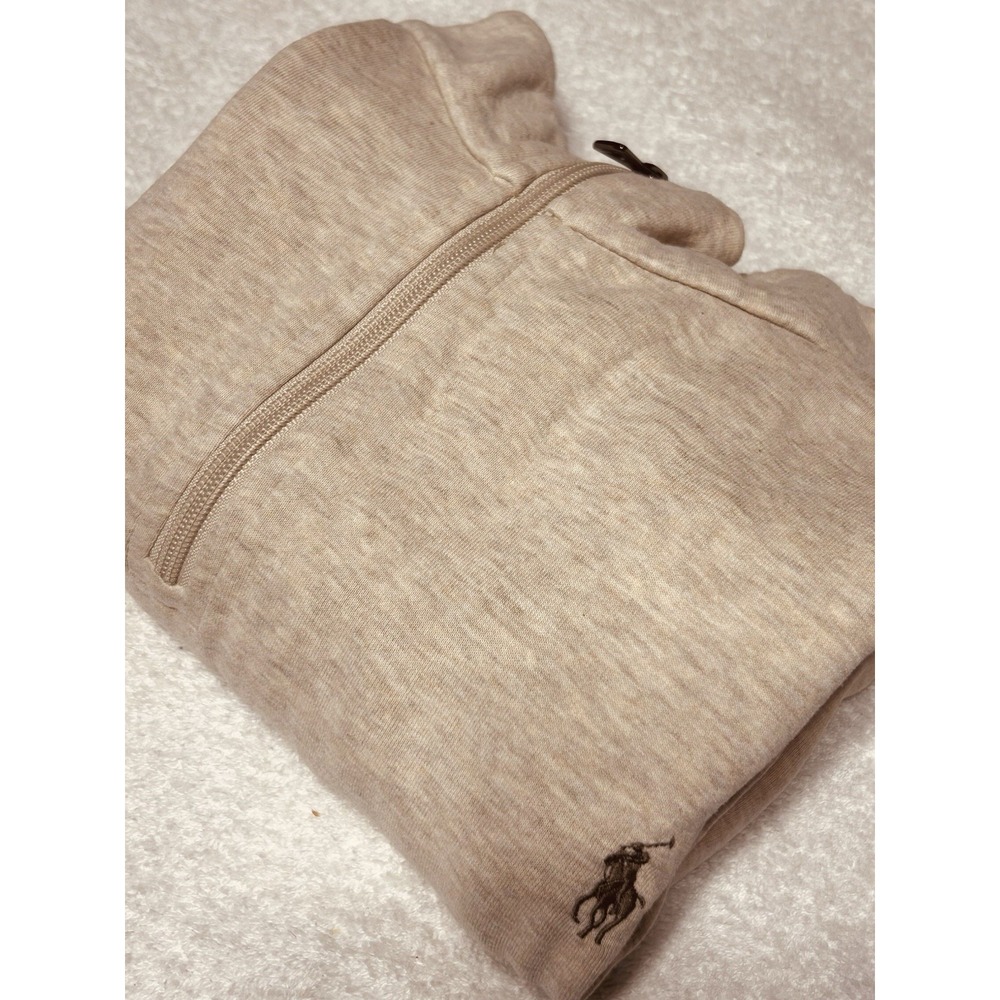 Polo Ralph Lauren Luxury Jersey Quarter Zip Pullover Sweater Beige Extra Large